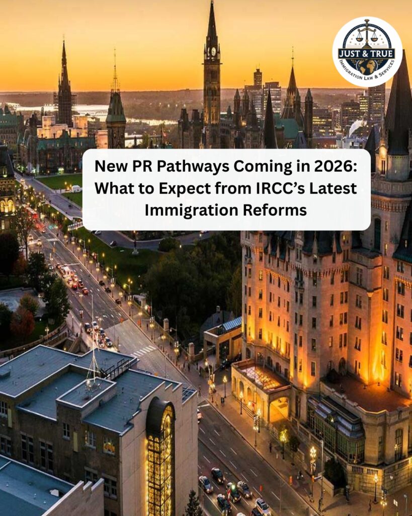 Evening view of Ottawa city skyline highlighting Canada’s Parliament buildings, representing upcoming 2026 PR pathways and IRCC immigration reforms.